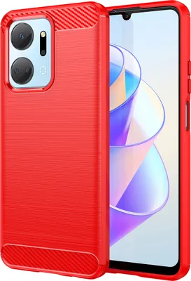 Produktbild von Honor X7A Hülle, Carbon-Faser TPU Silikon Stoßfest Schutzhülle für Honor X7A Rot