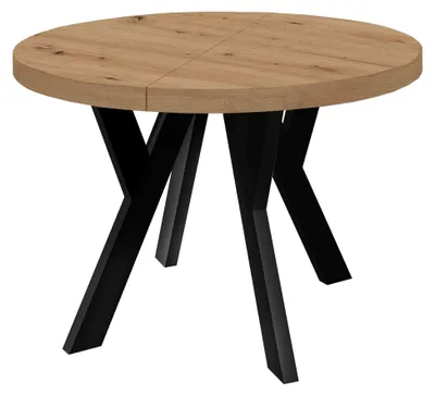 Produktbild von Runder Ausziehbarer Tisch für Esszimmer mit Holzbeinen, Pero, Loft-Stil, Skandinavische, Durchmesser Varianten: von 90 bis 220 cm