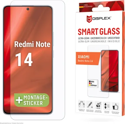 Produktbild von Displex Smart Glass (9H) für Xiaomi Redmi Note 14, Montageaufkleber, unzerbrechlich