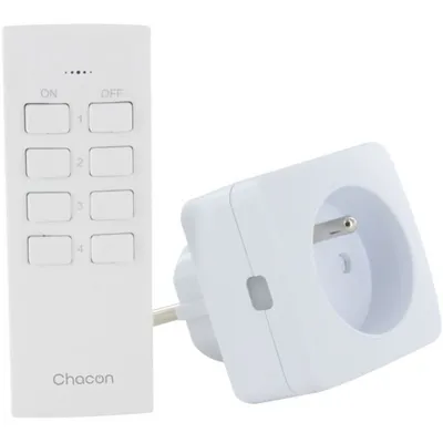 Produktbild von Mini-Steckdosen Set CHACON On/Off, 2 Stück, 2300 W (FR) mit Fernbedienung, Weiß, Innenbereich, 95mm x 60mm