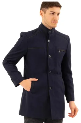 Produktbild von Dewberry Herrenmantel aus eleganter Wolle navy blau M