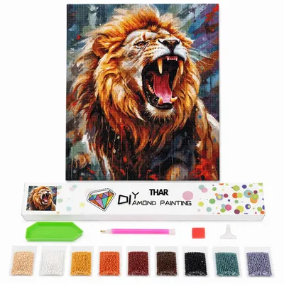 Produktbild von THAR Diamond Painting Brüllender Löwe 40 x 50 cm Komplettset