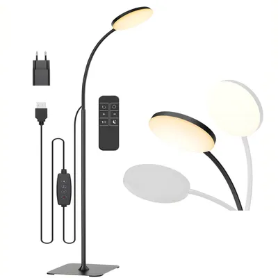 Image de Lampe sur pied à LED, intensité réglable, 3 couleurs de lumière, 10 W, lampe de lecture, hauteur réglable, bras flexible, lampe d'angle avec minuterie pour chambre, salon ou bureau