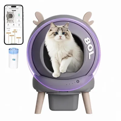 Produktbild von Katzentoilette Selbstreinigende XXL Katzenklo mit App-Steuerung, für mehrere Katzen, 9-fach Anti-Klemm-Sensoren, geruchsarm, leise, Grau