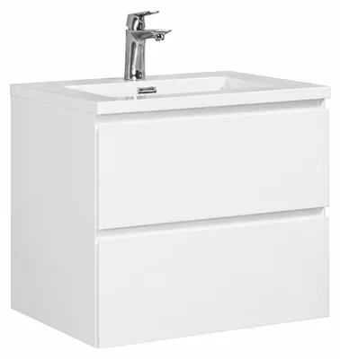 Produktbild von Badplaats Badmöbel Set mit Waschbecken und Unterschrank Angela 60 x 48 cm Weiß Hochglanz - Waschbeckenunterschrank mit Soft-Close und Waschbecken, Vorgemontiert