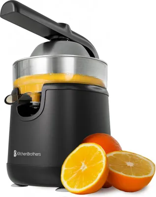 Produktbild von KitchenBrothers Zitruspresse - Elektrische Orangenpresse und Zitronenpresse - Mit Ausguss und Presshebel - Kompakt - 0,35L - Schwarz