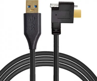 Produktbild von SYSTEM-S USB 3.1 Kabel 1,2 m Typ C Stecker zu 3.0 Typ A Stecker Winkel Schraube Schwarz
