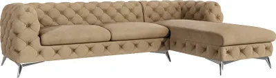 Produktbild von S-STYLE MÖBEL - Chesterfield Ecksofa Cleo mit Ottomane rechts und Silber Metall Füßen, aus Beige Samtstoff, B/T/H: 305 cm/ 200 cm/ 75 cm