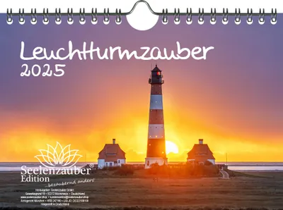 Produktbild von Leuchtturmzauber DIN A5 Wandkalender Querformat für 2025 Leuchtturm Leuchttürme Küste Meer - Seelenzauber