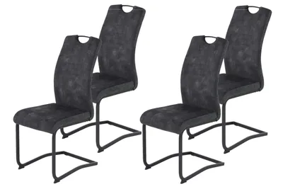 Produktbild von Hela Tische, 4er Set Esszimmerstuhl Freischwinger Riga, Bezug Velvet Anthrazit, Vierkant Metall Gestell Schwarz,  Hochlehne mit Griff, 120kg belastbar
