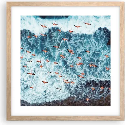 Produktbild von Gerahmtes Poster - Rahmen in heller Eiche - Flamingos Karibik Vögel - 40x40 cm - Wand Bild - Wanddeko - Wandbilder - Kunstposter - Wandposter - Bilderrahmen - Bilder - Kunstdruck - P2NAC40x40-5013