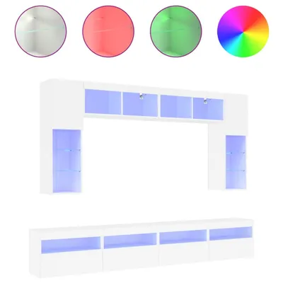 Produktbild von 8-tlg. TV-Wohnwand mit LED-Leuchten Weiß