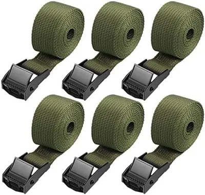 Produktbild von 6 Stück Spanngurte kurz, Spanngurt 1m, Verstellbare Zurrgurte mit klemmschloss, Befestigungsriemen für Motorrad, Gepäckpakete, Camping, Grün