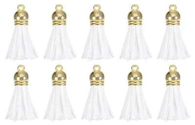 30 Lederquasten 3,8 cm mit goldener Kappe, Weiß