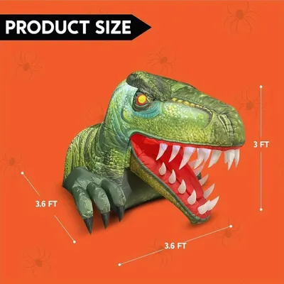 Obrázok produktu pre Nafukovateľný dinosaurus na Halloween, určený na vonkajšie použitie – animovaná dekorácia do záhrady – LED osvetlenie – dĺžka 1,1 m – vyrobený z nylonu