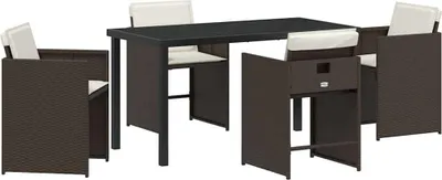 Image de Ensemble de salle à manger pour jardin 5 pcs Marron polyrotin