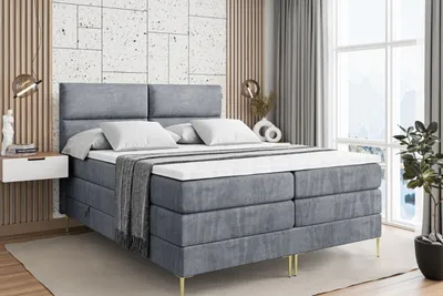 Produktbild von ALTDECOR Boxspringbett mit Gold Füßen, Matratze und Lattenrost, Topper, Polsterbett mit Bettkasten, Bett mit Stauraum H3- und H4- Matratze, Doppelbett -BOXI3-FZ KING-140x200 - Grau Casablanca