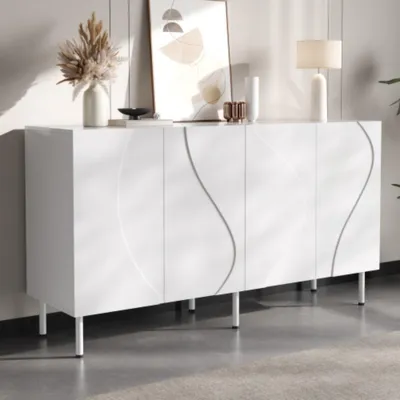 Produktbild von Modernes Sideboard mit 3D geschwungenen Türen, Kommode Wohnzimmer Diele Stauraum Küchenschrank