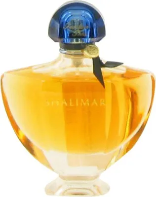 A close-up studio shot of a Guerlain Shalimar Eau de Toilette bottle.