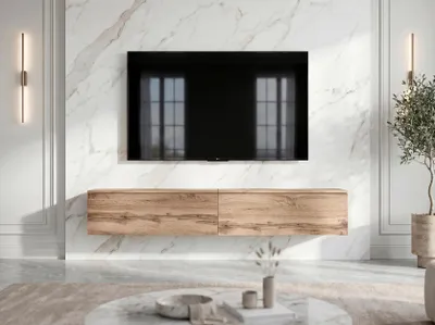 Image de AX LIVING Barvo Meuble TV bas 2x100 cm, chêne brun Wotan, à suspendre