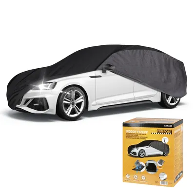 Produktbild von CarComfort Autoplane Indoor, atmungsaktive Autoabdeckung für Innenbereich, lackschonende Auto Abdeckplane & Autogarage mit Staubschutz, inkl. Beutel | PKW Größe 2: 430 - max. 482 cm Länge schwarz