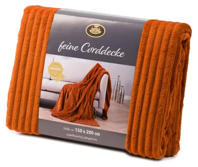 Produktbild von GÖZZE Feine Corddecke leichte flauschige Wohndecke in Cordoptik Zimt 150 x 200 cm