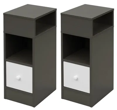 Zdjęcie produktu dla Szafka nocna - Zestaw 2 sztuk - Nowoczesna szafka nocna - 2 sztuki - Otwarta półka, 1 szuflada - 25x66x30 cm