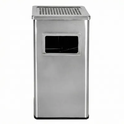 Image de CAMPALO 2-en-1 cendrier et poubelle pour extérieur, bac 20 L, stable, en acier, couleur argent, dimensions 61 × 30 × 24 cm