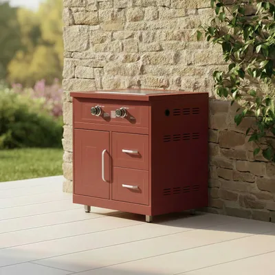 Image de Meuble gazinière 2 brûleurs pour cuisine extérieure brique - Oviala Memphis