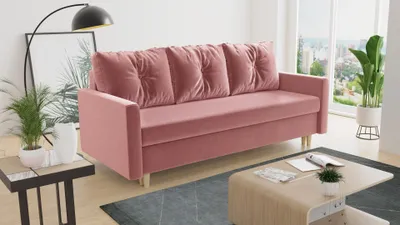 Produktbild von Schlafsofa Rico - Sofa mit Bettkasten, Couch mit Schlaffunktion, Bettfunktion, Bettsofa mit Bonell-Ferderkern, Velours (Pink (Kronos 29))