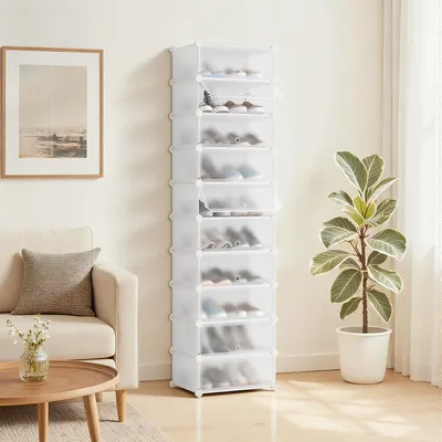 Produktbild von Schuhregal, Regalsystem, Schuh-Organizer, mit Tür, Kunststoff, 10 Ebenen, weiß