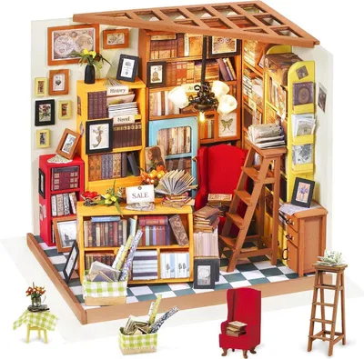 Produktbild von Rolife Miniatur Puppenhaus Kit DIY Holz Bibliothek Haus Modell Kinder 14-17 Jahre alt LED-Licht