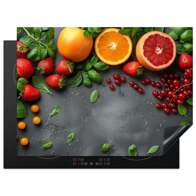 Produktbild von KitchenYeah© Herdabdeckplatte Obst - Bunt - Konkret , 71x52cm, Küche Deko, Glaskeramikkochfeld Herdabdeckung, Abdeckplatte fùr Kochfeld