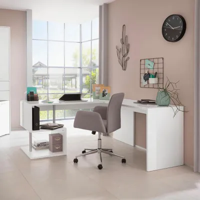 Produktbild von Moderne Eckschreibtisch Büro Design 180x160 cm weiß Vilnis