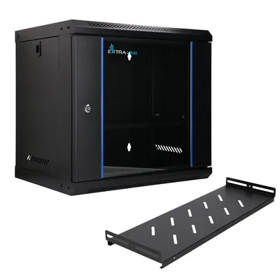 Image de Extralink 19" 9U Armoire Rack Murale, 530 × 400 mm, Noire, Étagère Incluse