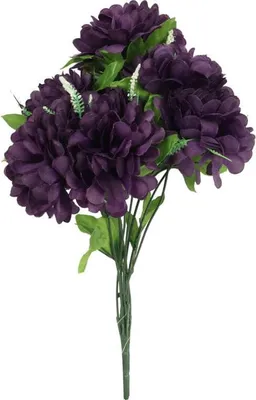 Produktbild von Künstlicher Strauß aus 8 lila Chrysanthemen mit Schleierkraut - Grabdekoration, 54 cm