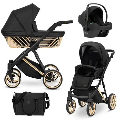 Produktbild von Kunert Ivento Glam 3in1 Kinderwagen in Schwarz mit goldenem Rahmen