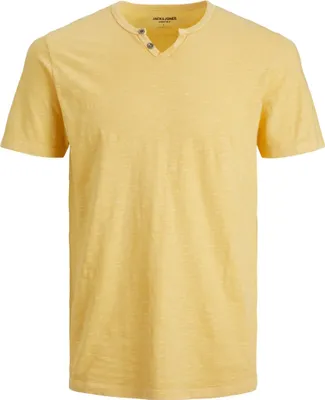 Produktbild von Jack & Jones T-Shirt SPLIT NECK Kurzarmshirt mit zwei Zierknöpfen aus Slub-Gewebe