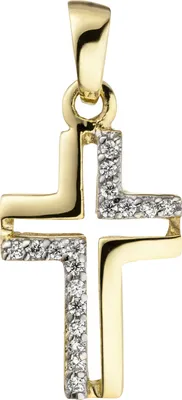 Produktbild von JOBO Anhänger Kreuz 375 Gold Gelbgold 18 Zirkonia Kreuzanhänger Goldkreuz