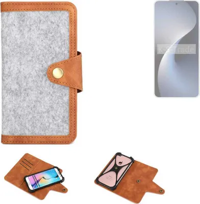 Produktbild von K-S-Trade Handyhülle kompatibel mit Meizu 21 Note Schutzhülle Filz-Hülle Kunst-Leder hellgrau braun (1x)