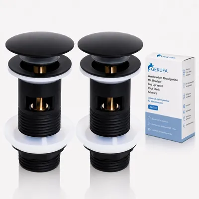 Imagen del producto de Tapón de desagüe con sistema de rebosadero para lavabo, juego de 2 unidades