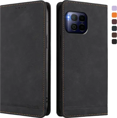 Produktbild von Hülle für T-Mobile REVVL 7 Pro, Retro Kunstleder Ständer Klapphülle mit Kartenfächer und Magnetische Schwarz