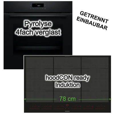 Produktbild von Herdset Backofen Bosch Pyrolyse 3D Heißluft + Oranier Induktionskochfeld 78cm 6 Zonen Booster MultiSlider