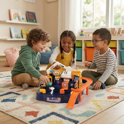 Image de Ogi Mogi Toys 4 Button Control Space Adventure Play Set, Preschool Imagination Play for Boys and Girls, Race Tracks with Slide, Educational Gifts for Children Aged 2 and Up