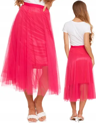 Produktbild von Eleganter Damen Tüllrock MIDI Modisch Luftig Rosa TIUL MORAJ L/XL