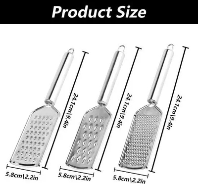 Produktbild von Unyqoos® 3‑teiliges Edelstahl-Reiben-Set – Multifunktionale Küchenreiben für Käse, Gemüse & Schokolade, ergonomische Griffe, fein bis grob