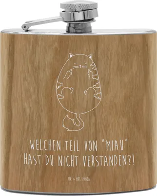 Produktbild von Mr. & Mrs. Panda Flachmann Aus Edelstahl Katze Mittelfinger - Transparent - Geschenk, Cat, Katzen, Mietze, Kater, feldflasche, Alkoholflasche, spirituosenflasche, Cats