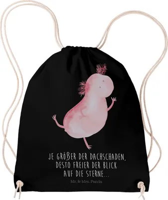 Produktbild von Mr. & Mrs. Panda Jutebeutel Axolotl Tanzen - Schwarz - Geschenk, rucksack mit kordel, wander, Sterne, Turnbeutel, Beutel, Lurch, gut Gelaunt, Schwanzlurch