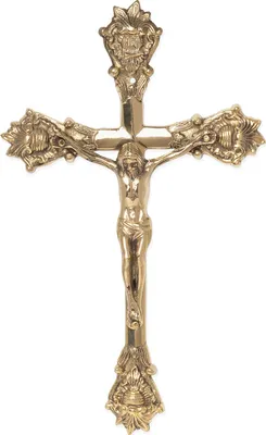 Produktbild von Wandkreuz Inri Kruzifix mit Jesus Christus Figur auf Kreuz aus Metall Messingfarben