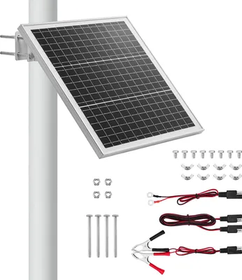 Obrázek produktu pro SucceBuy solární panelová nabíječka baterií 20 W 12 V, monokrystalická solární panelová sada s ochranným regulátorem a nastavitelným držákem 0–60°, solární nabíječka pro sloupy 40–80 mm, solární moduly pro venkovní použití